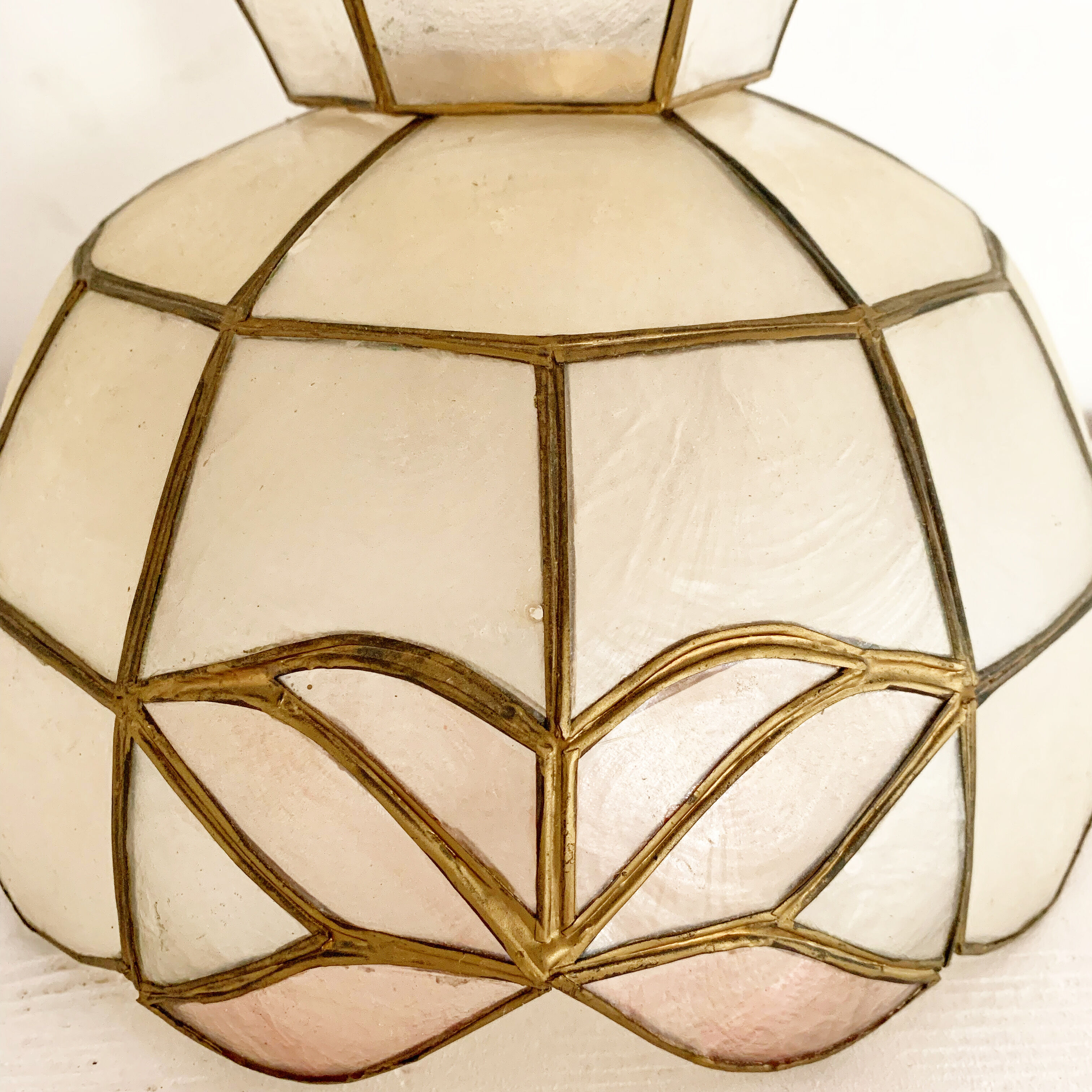 Vintage mother-of-pearl lampshade with pink flowers