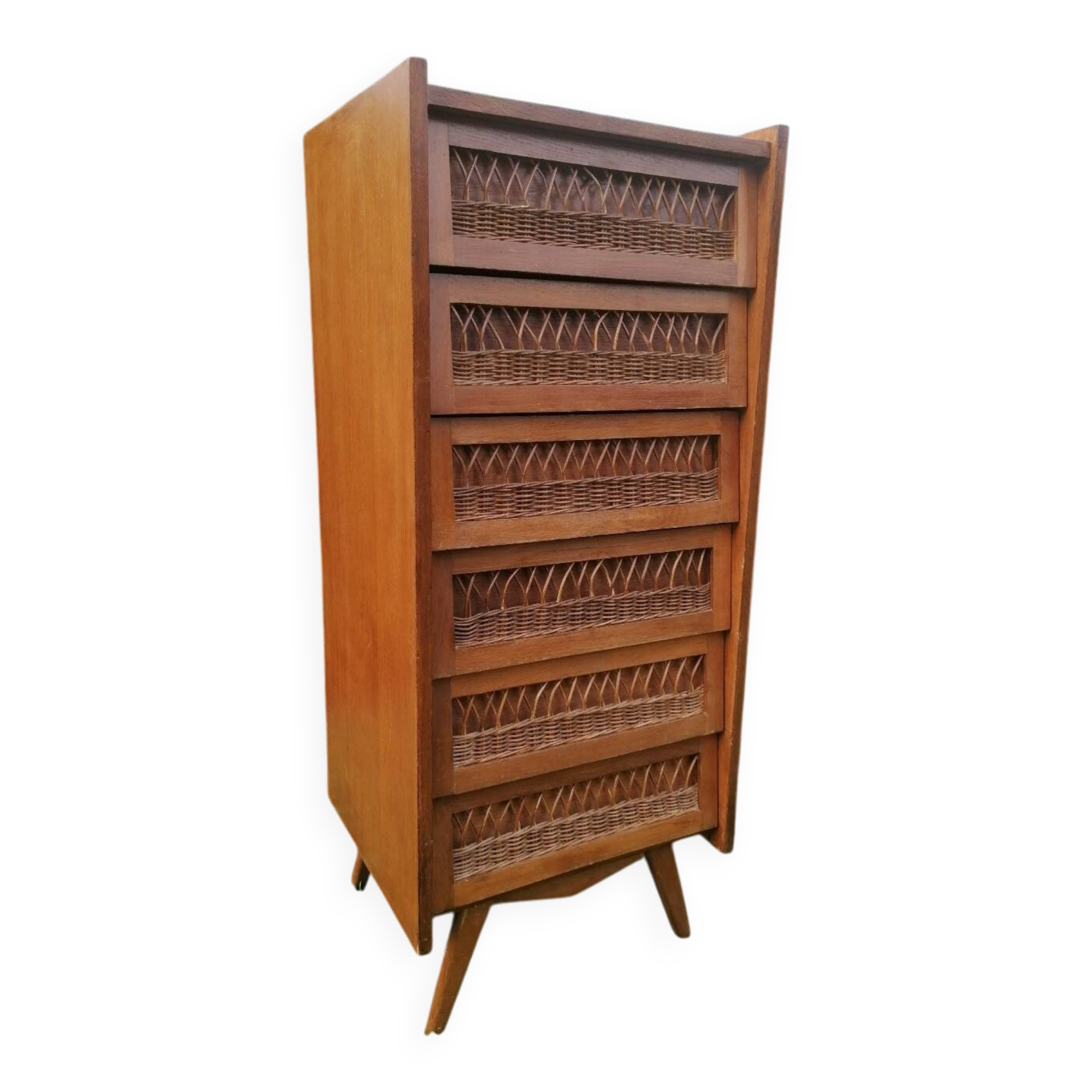 Wood and rattan chest of drawers