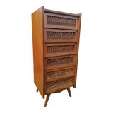 Wood and rattan chest of drawers