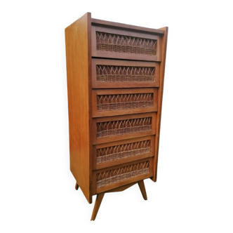 Wood and rattan chest of drawers