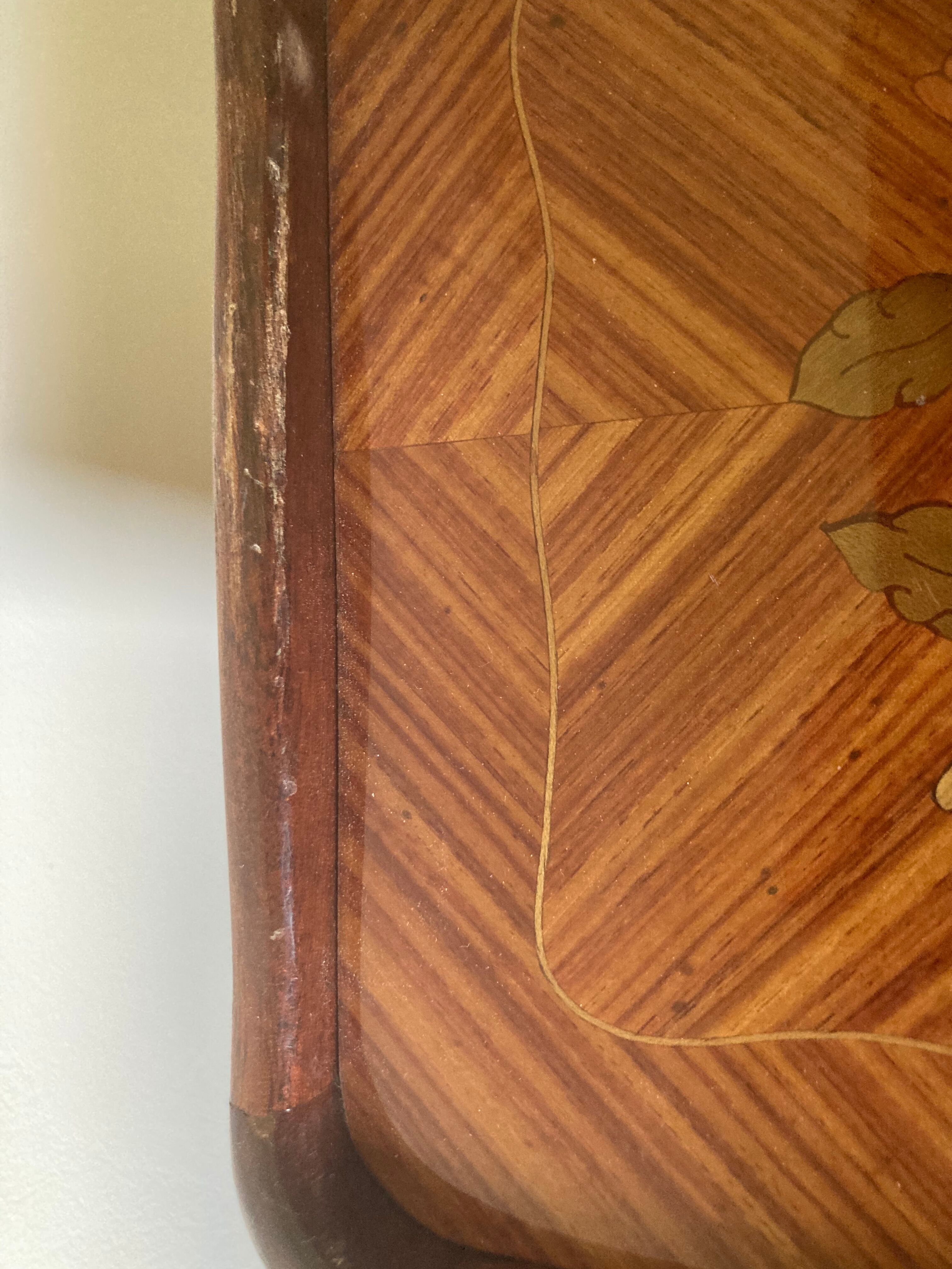 Set of 2 rosewood and marquetry bedside tables