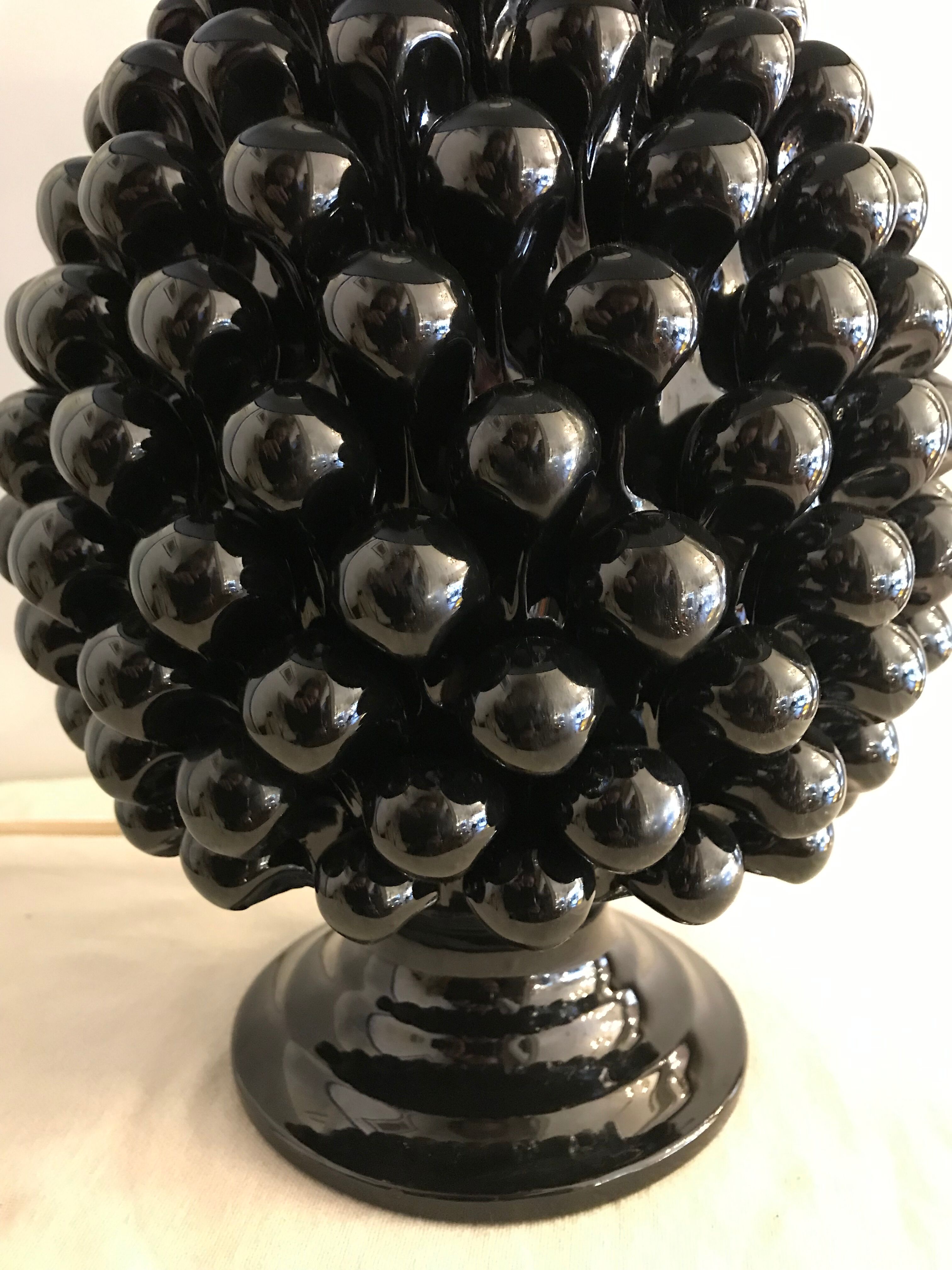 Black Italian ceramic pigna lamp 1970