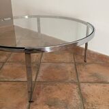 Space Age coffee table. 1970s. Chrome-plated steel and glass.