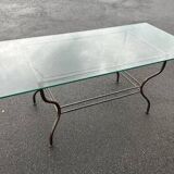Rectangular table translucent glass top metal base vintage 1980