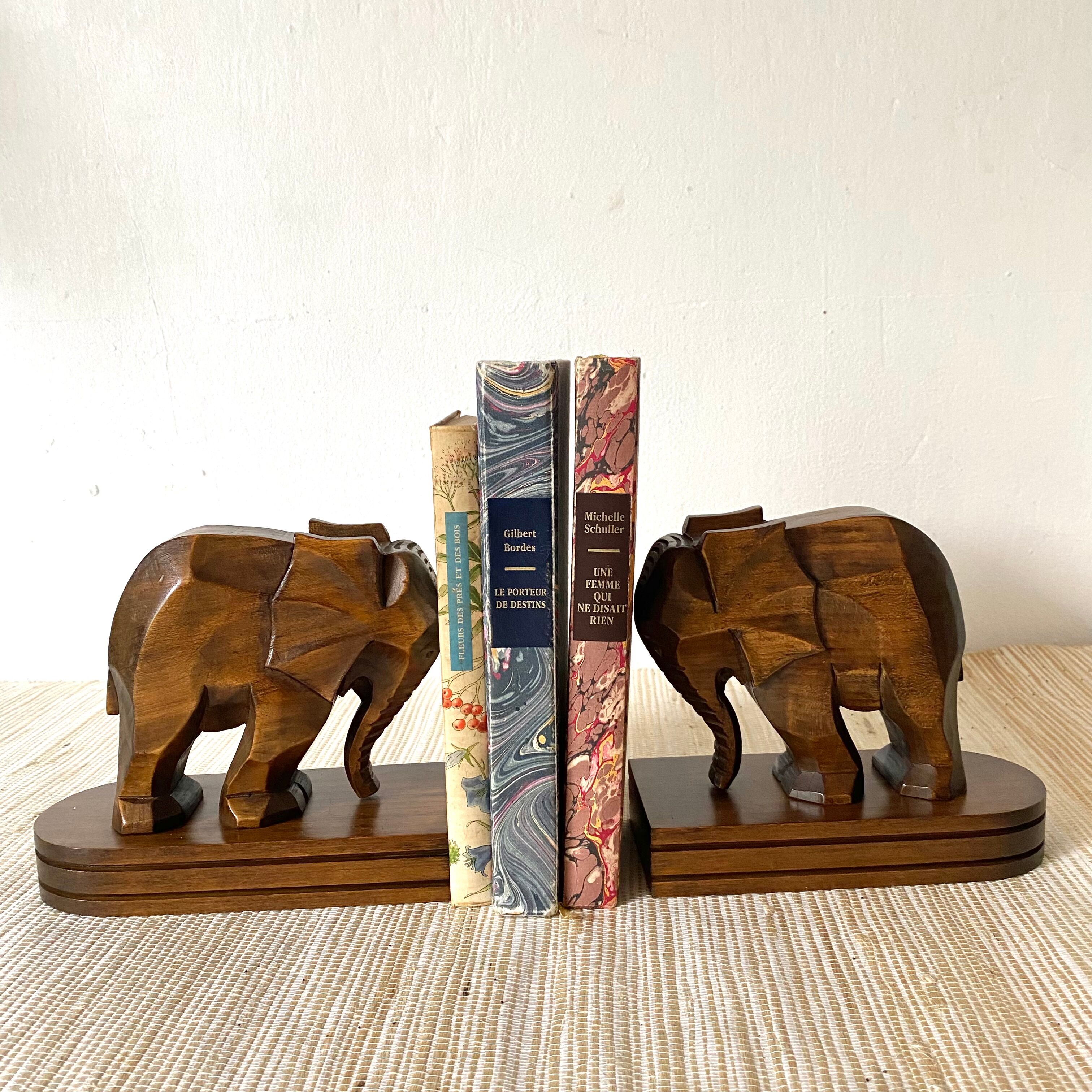 Serre livres éléphant en bois