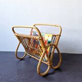 Vintage rattan magazine rack, The Netherlands 1960's