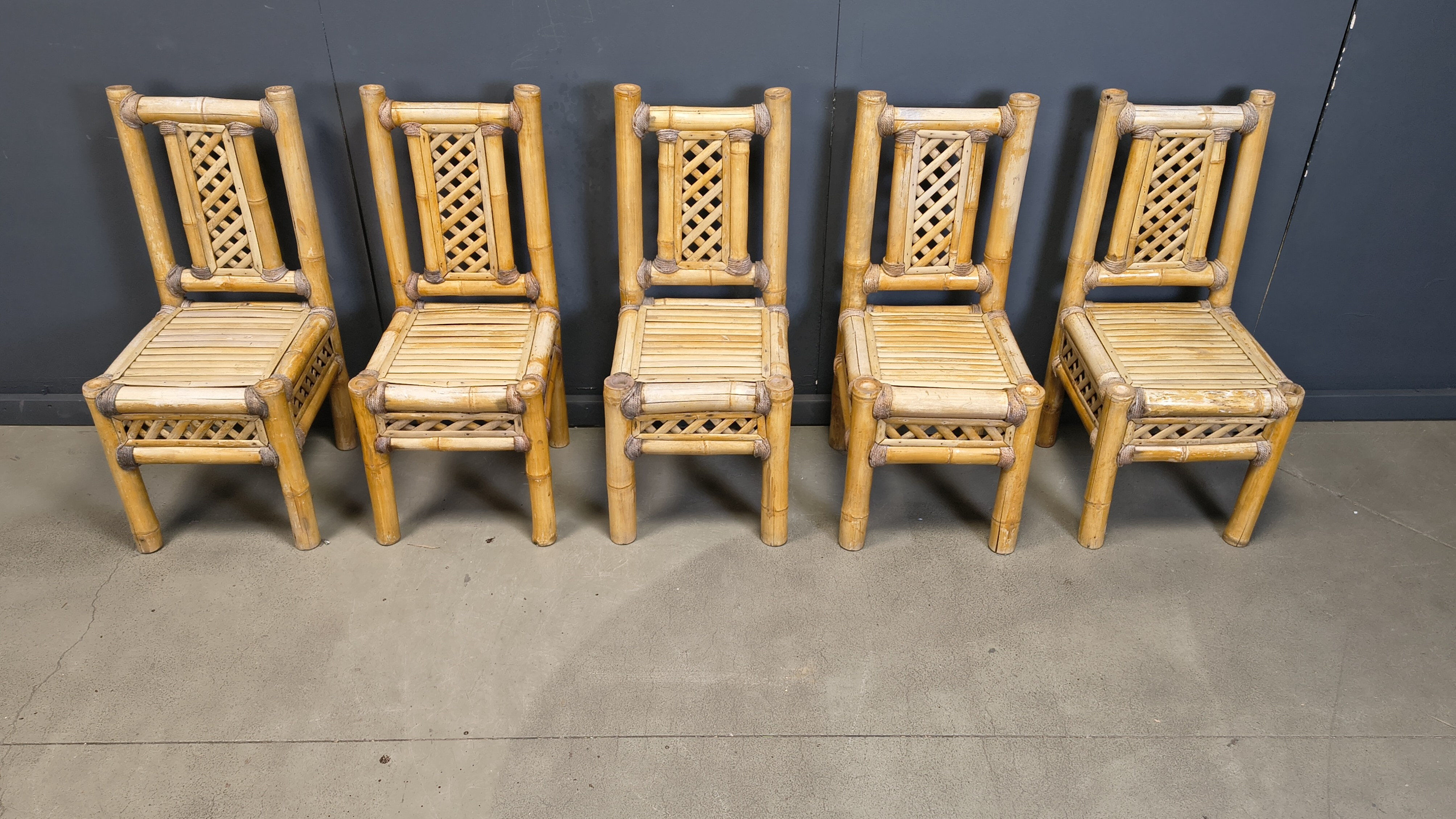 Boho chic chunky bamboo dining chairs - set of 5