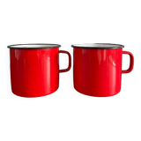 Red enameled sheet metal mug