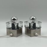 Cubic metal and glass bedside lamps, 70s