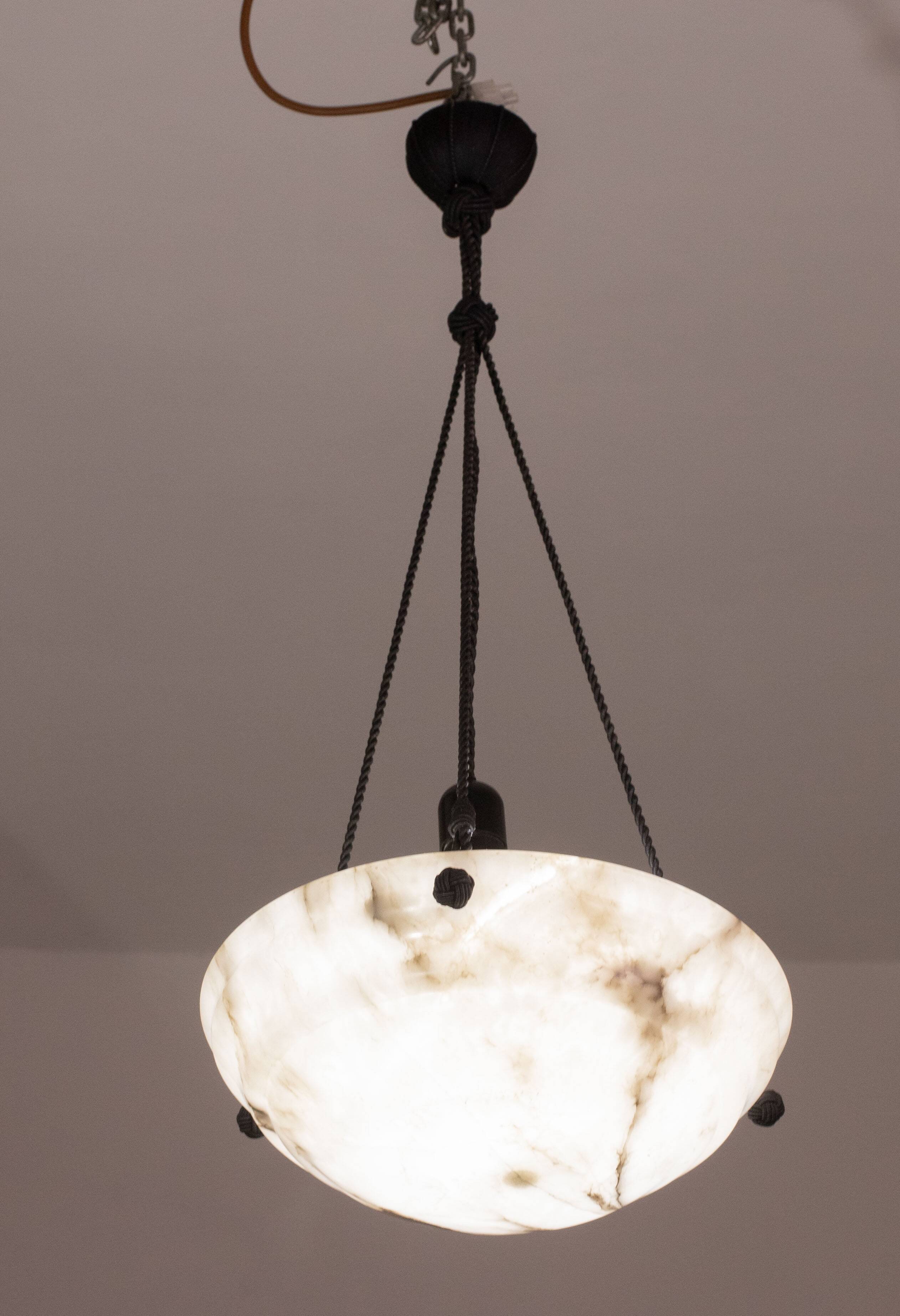 Lustre Art Déco en albâtre blanc, années 1950