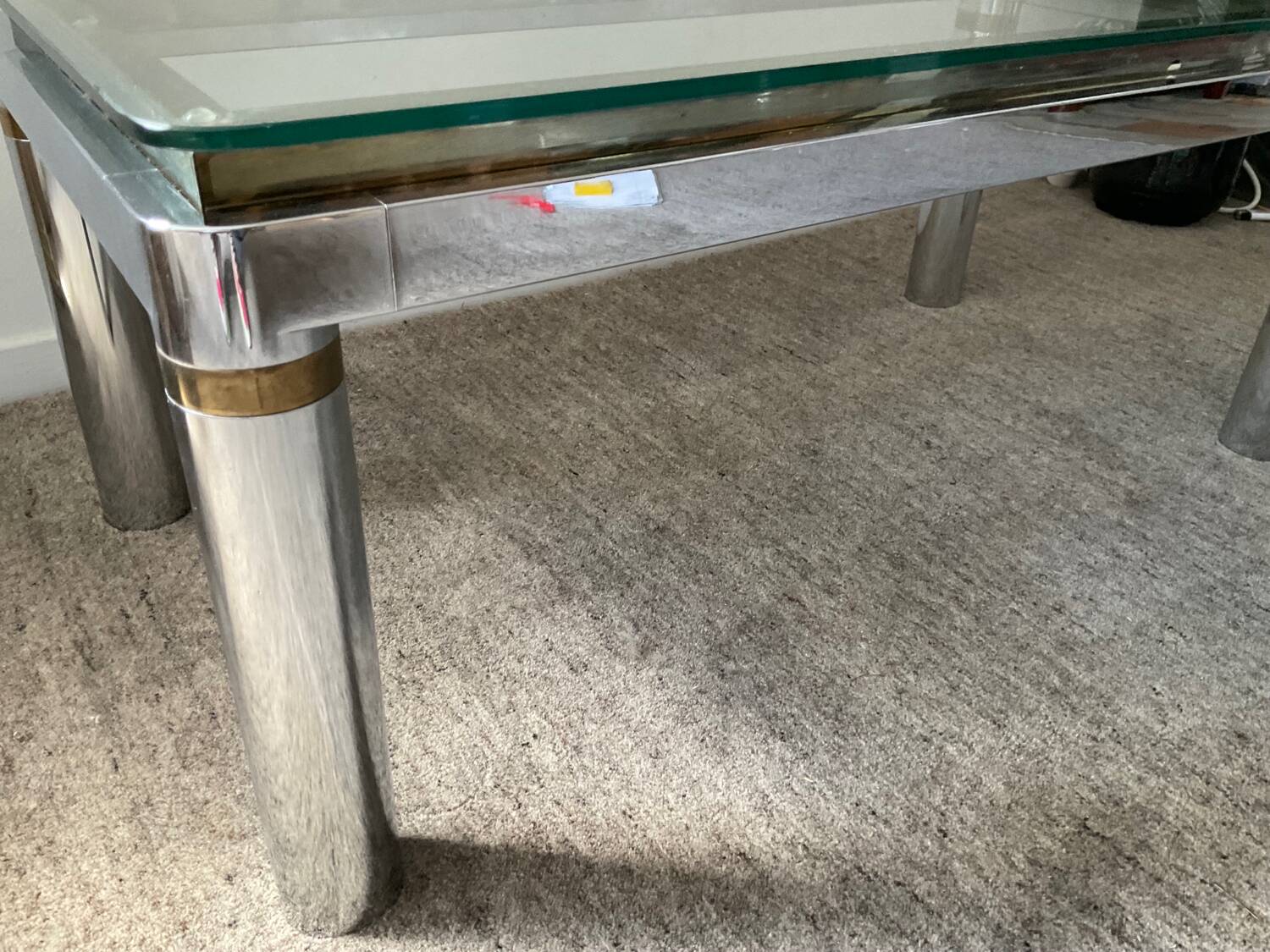 Vintage coffee table in brass and chrome metal from the 70s