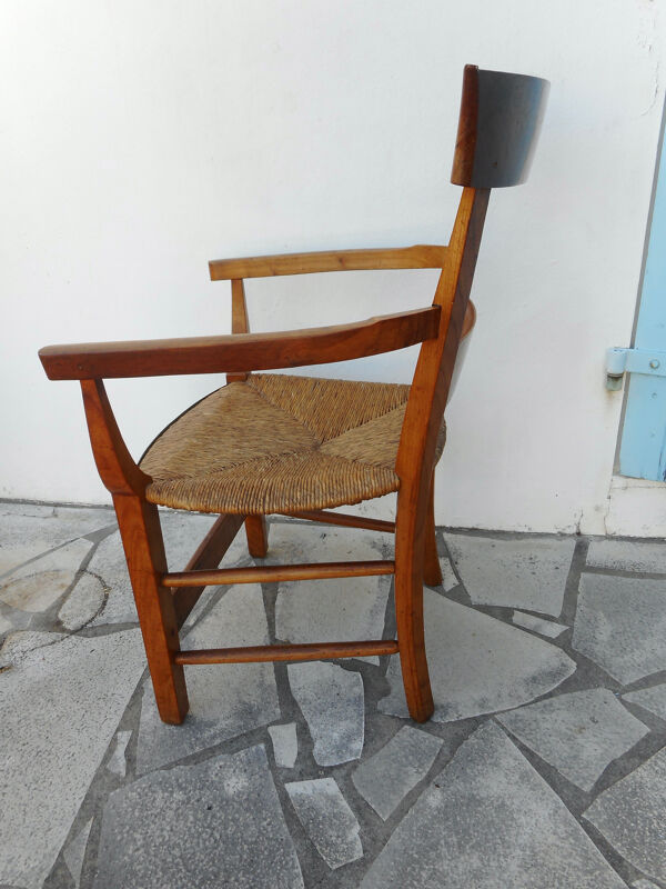 Fauteuil ancien en bois et paille