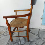 Fauteuil ancien en bois et paille