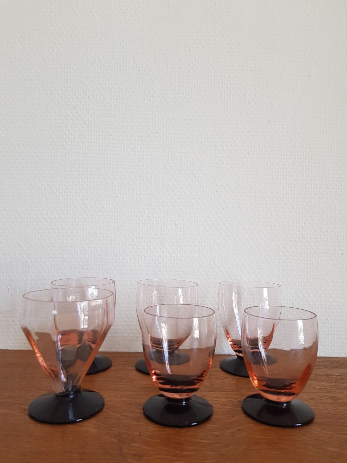 Set of 6 two-tone old art deco glasses