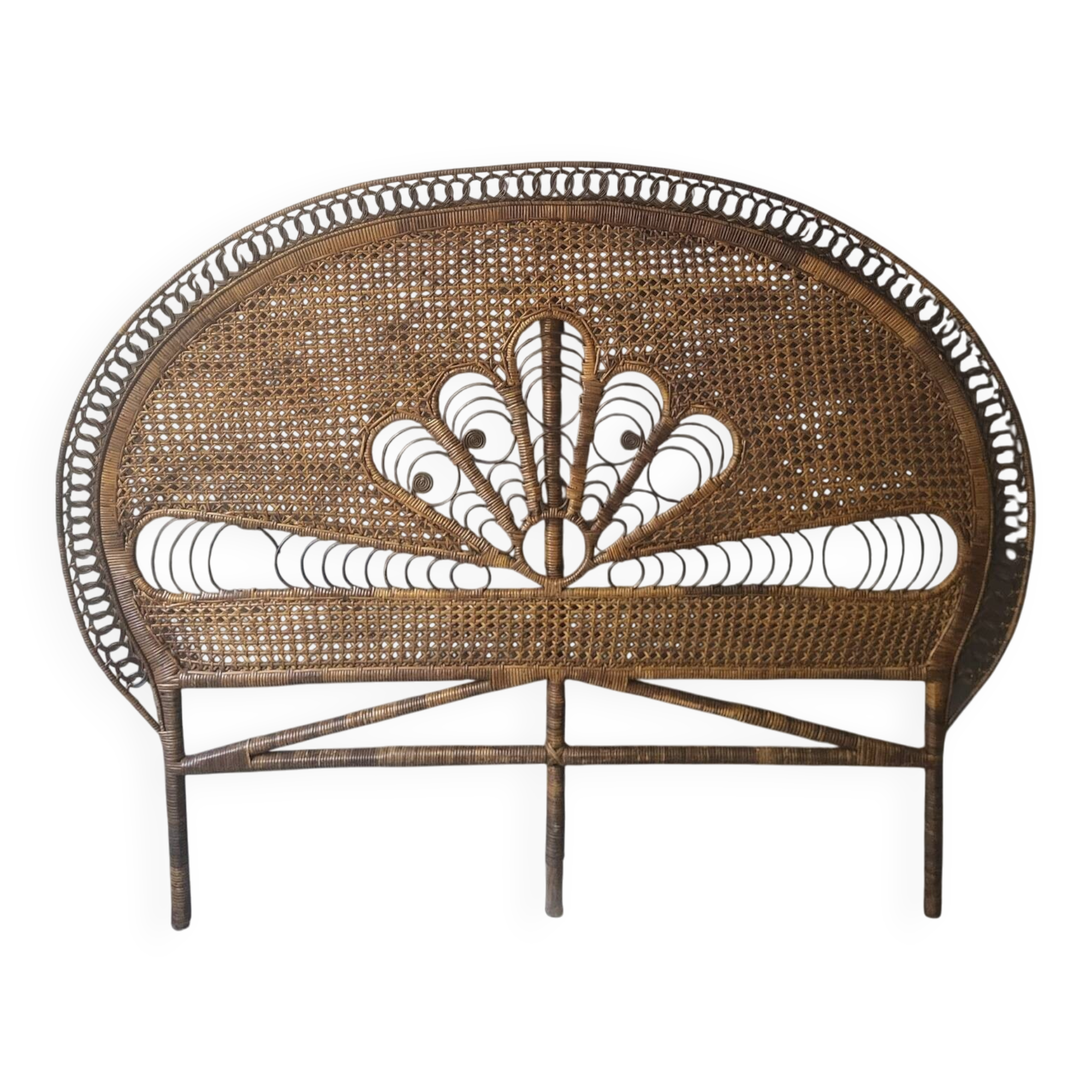Large rattan peacock headboard "Emmanuelle" Vintage