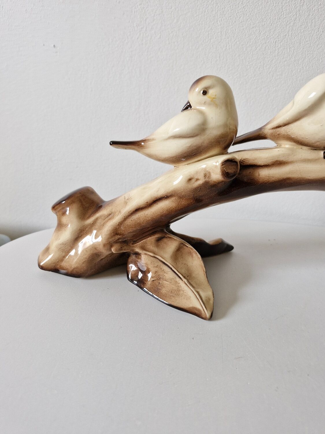 Faïence Art Déco oiseaux sur une branche 18x48 cm