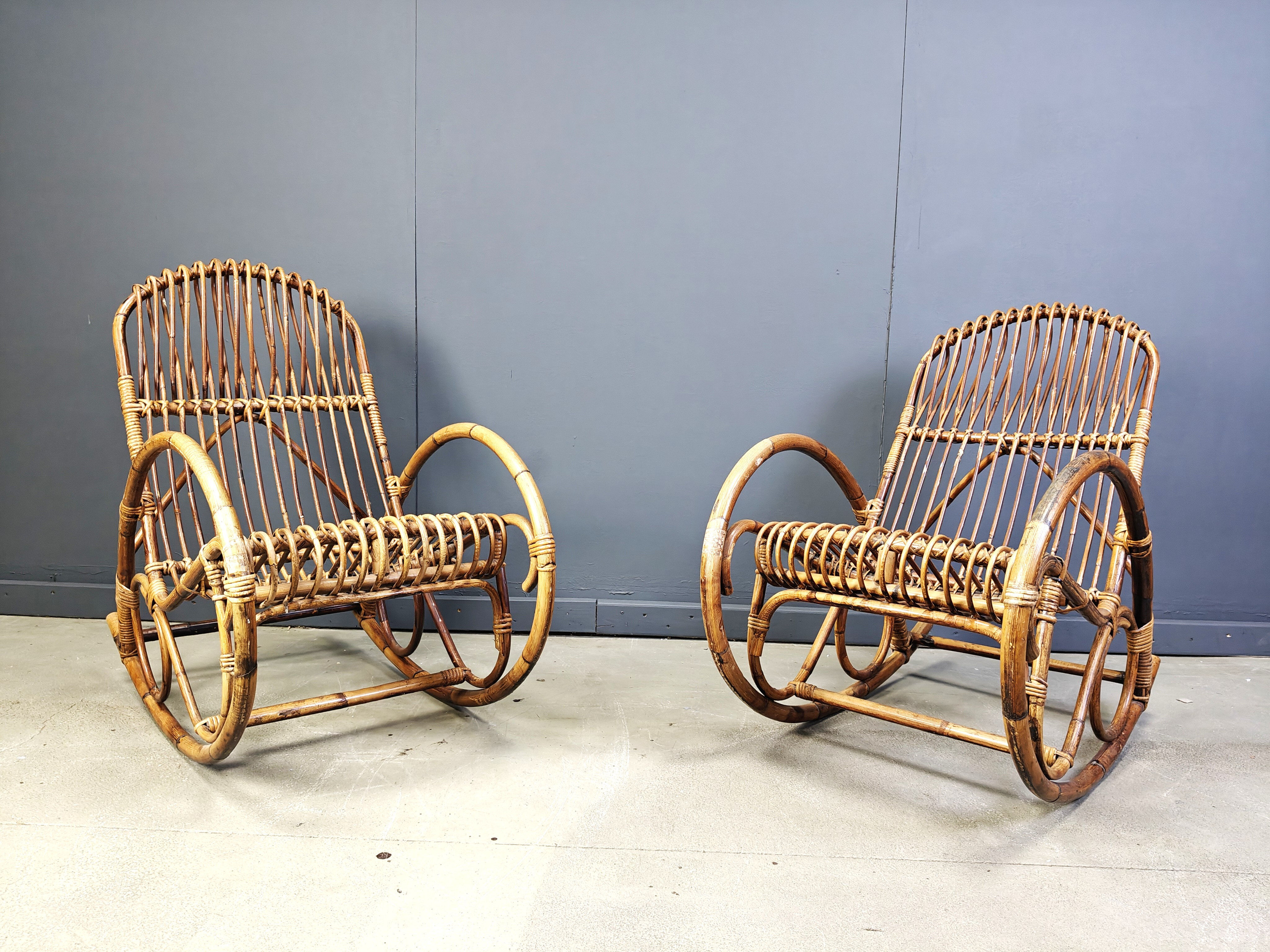 Vintage bamboo rocking chairs, 1960s - set of 2