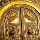 Mirror opening Berber metal, wood, bone and leather, circa 1980