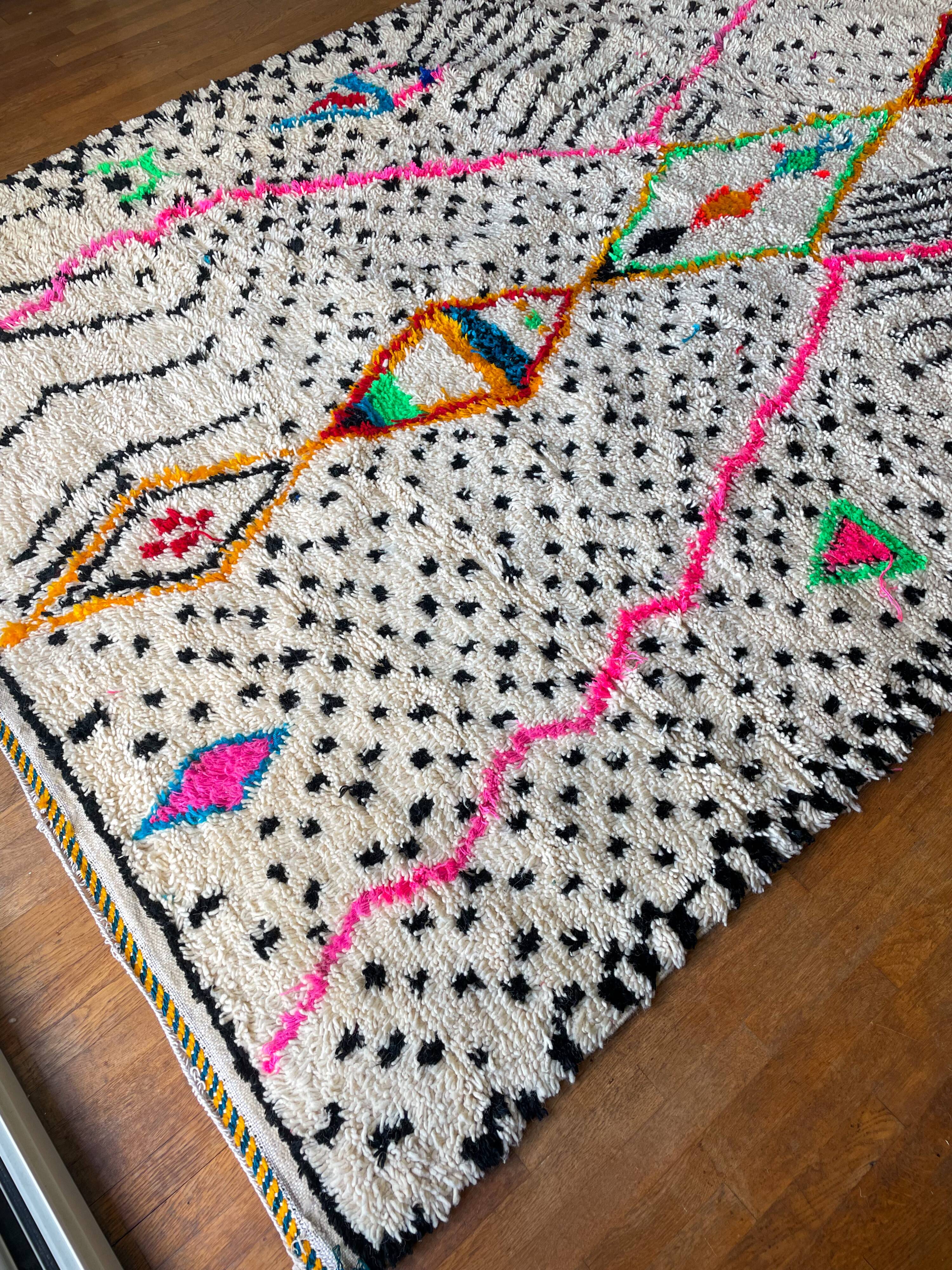 White azilal berber carpet with new neon colored patterns 300 X 200 cm