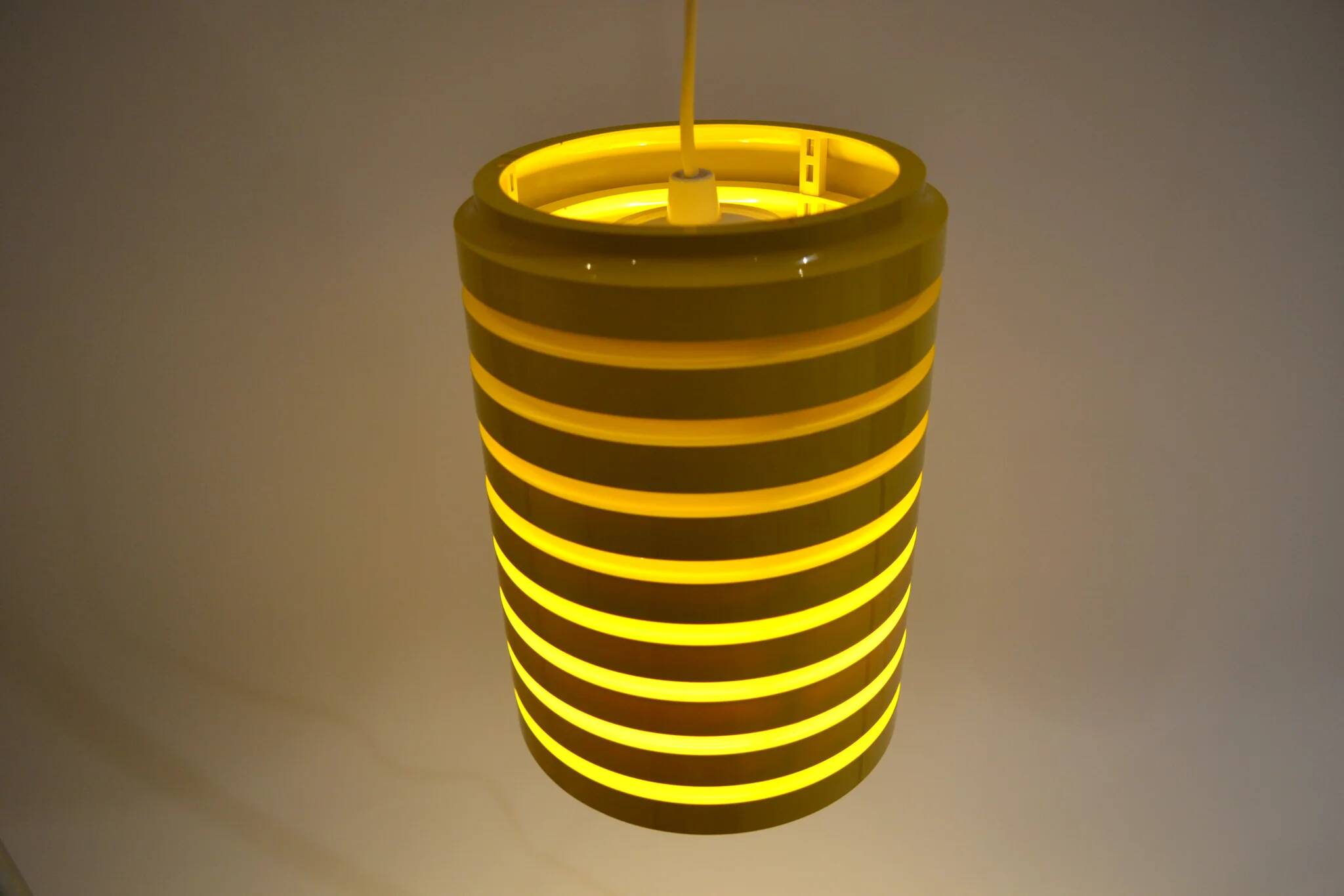 Pop Art Yellow Louvered Cylinder Pendant Lamp, Scandinavia, circa 1970