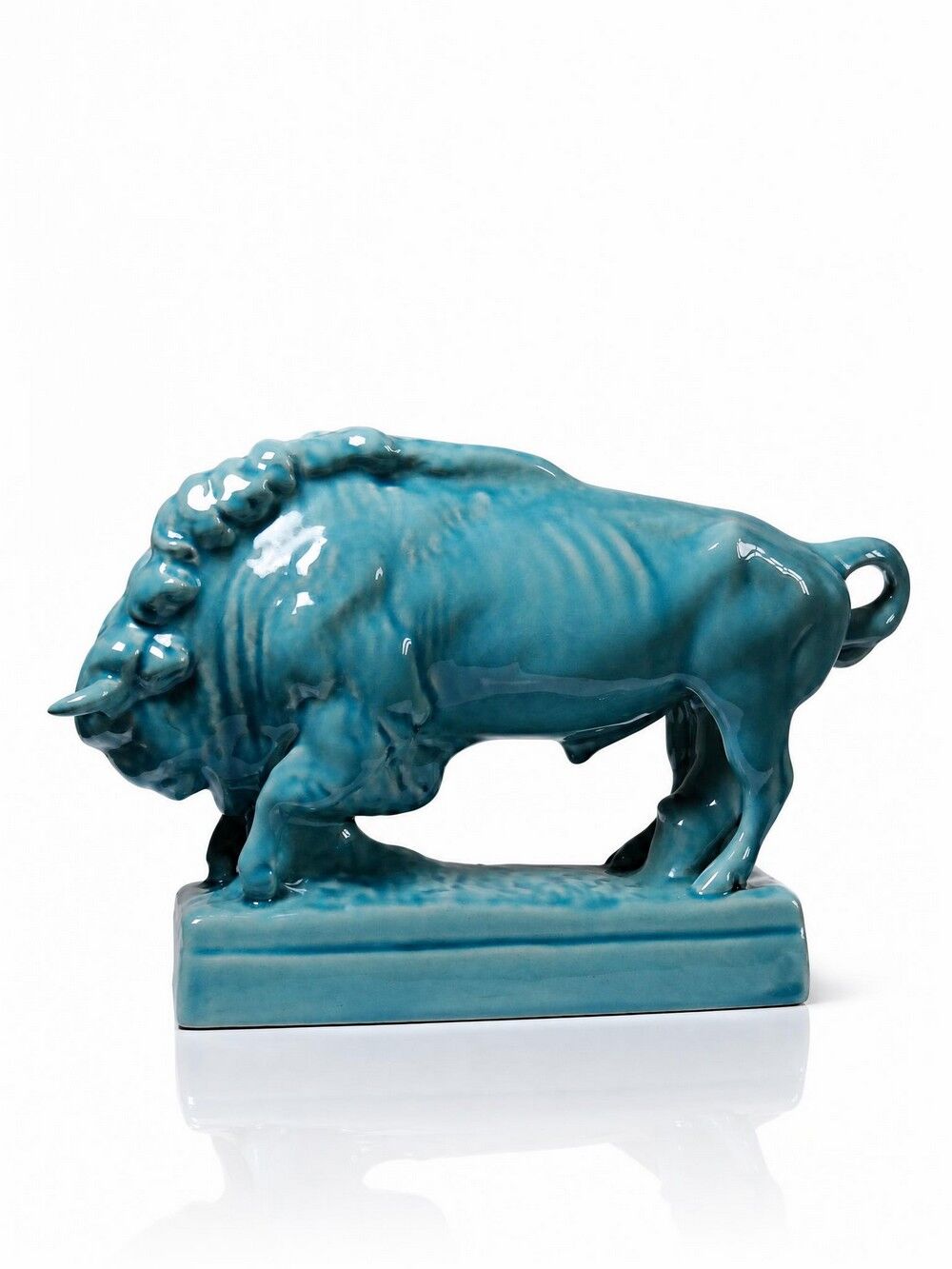 Bison Zsolnay in turquoise glazed earthenware, Hungary, 1940s-50s.