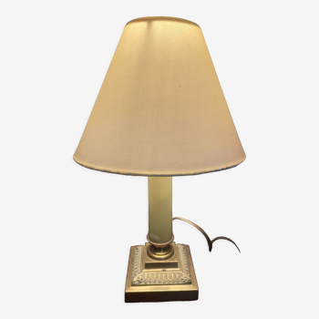 Lampe a poser laiton et marbre vert avec abat jour