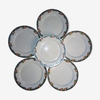 Lot of 6 table plates Sarreguemines Digoin floral motorcycle 40s