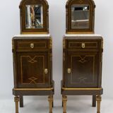 Pair of Liberty Italian Thuja Briar and Pink Portugal Marble Bedside Tables