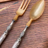 Salad cutlery in silver filled and horn early twentieth century