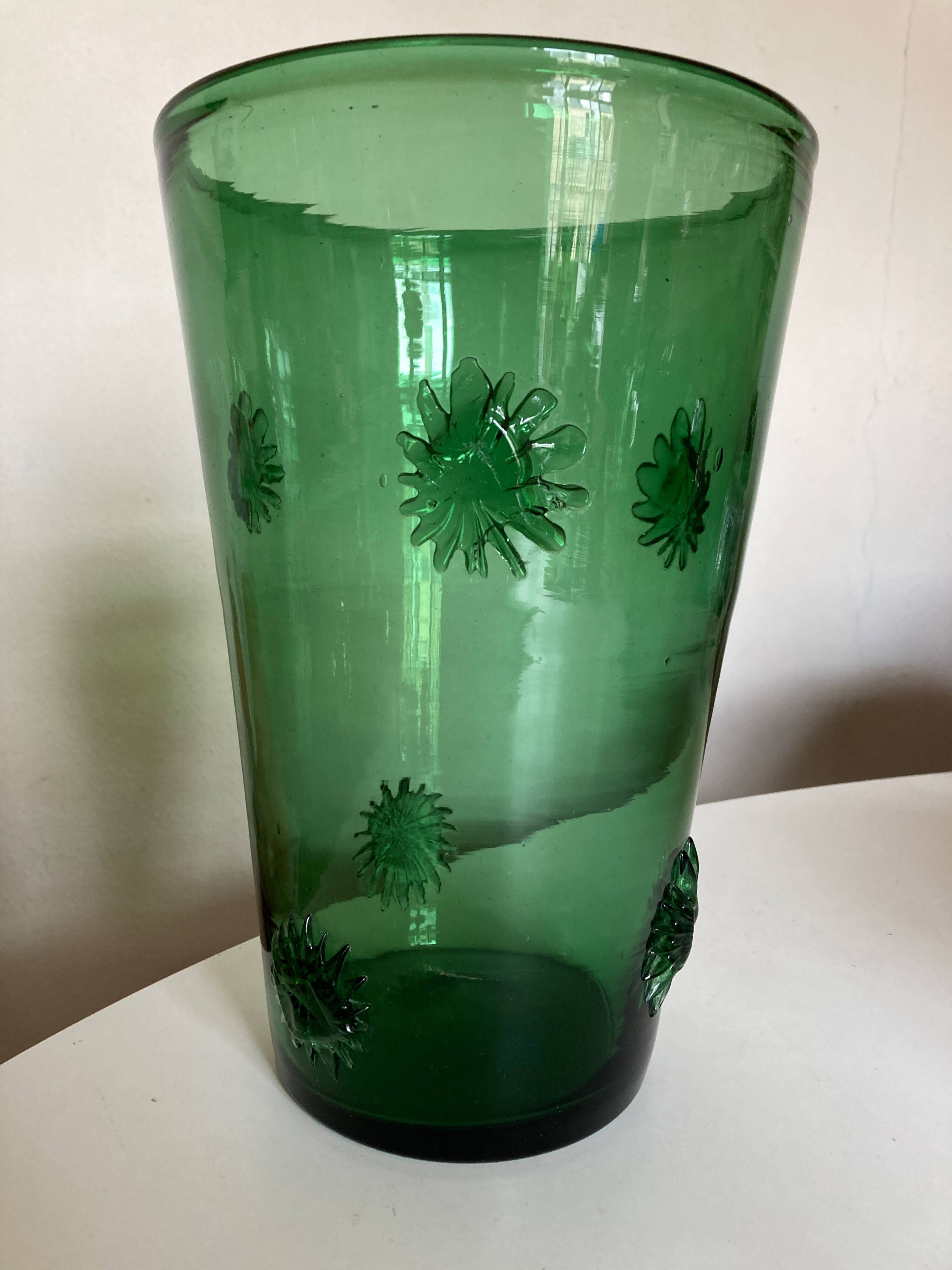 Xxl vase in sun-blown glass italian work empoli 1960