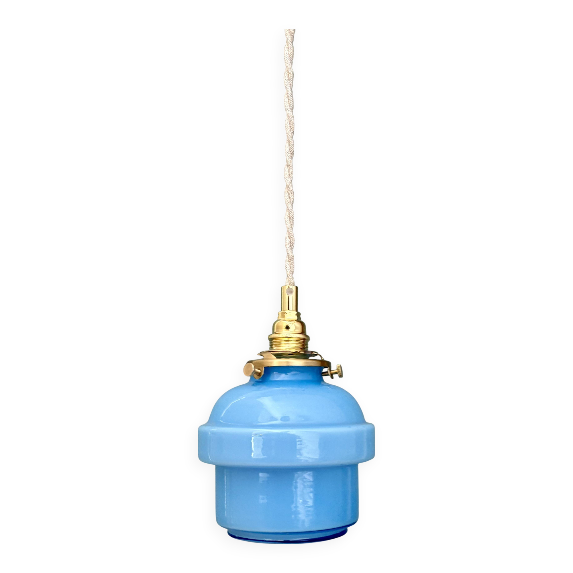 Vintage blue opaline globe pendant light