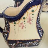Art deco tea set in cream and blue faience signed. HB de la Hubaudière, Quimper. Around 1930