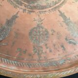 Islamic art tray with ornaments in copper and tin pewter traces