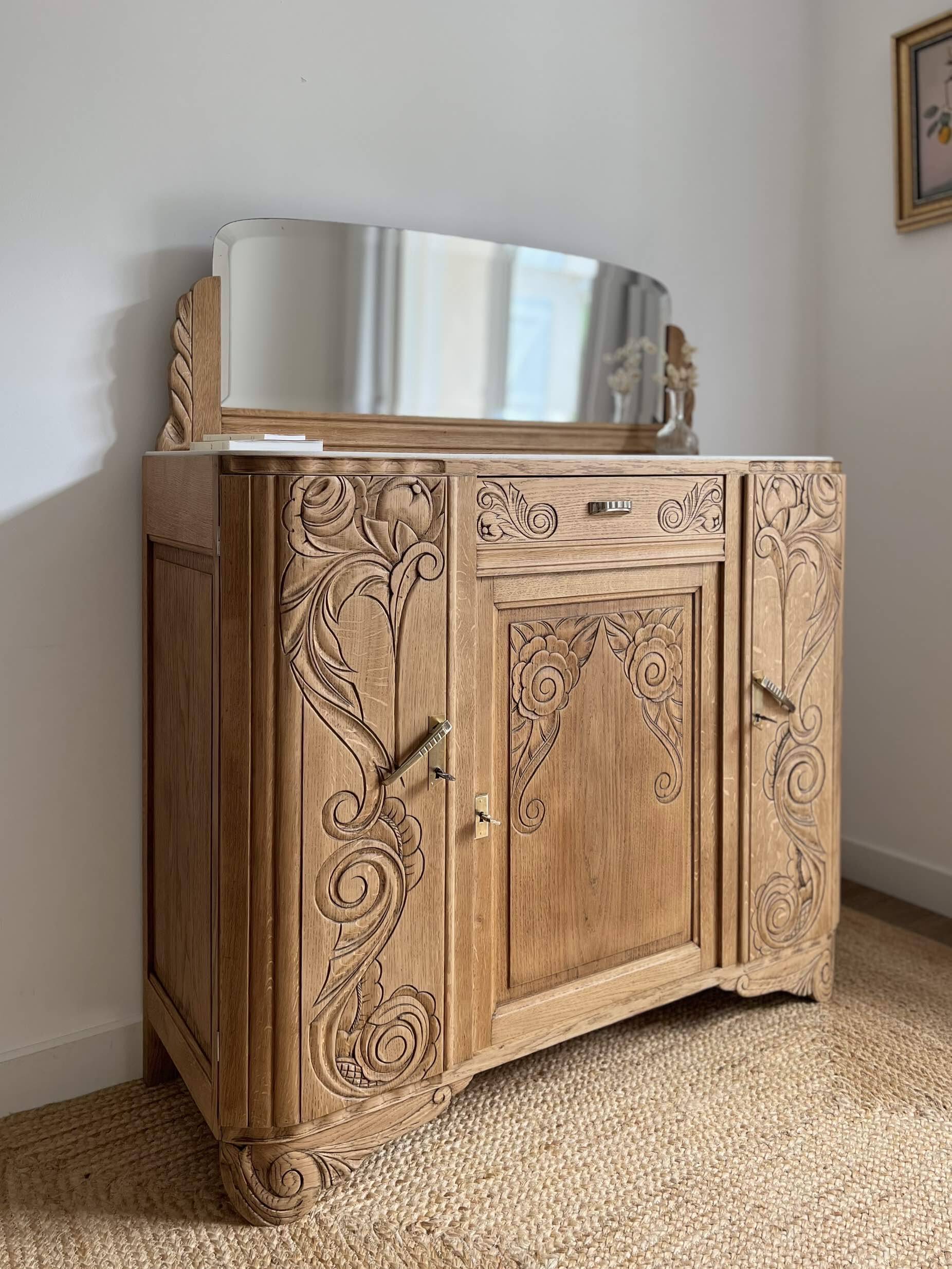 Art Deco oak sideboard with mirror (removable)