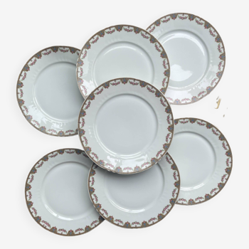 7 assiettes plates porcelaine limoges motif fleuri