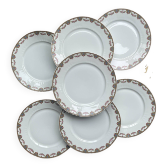7 assiettes plates porcelaine limoges motif fleuri