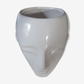 Vase forme visage en céramique blanche