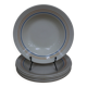 6 old cream-coloured deep plates with blue/orange trim.
