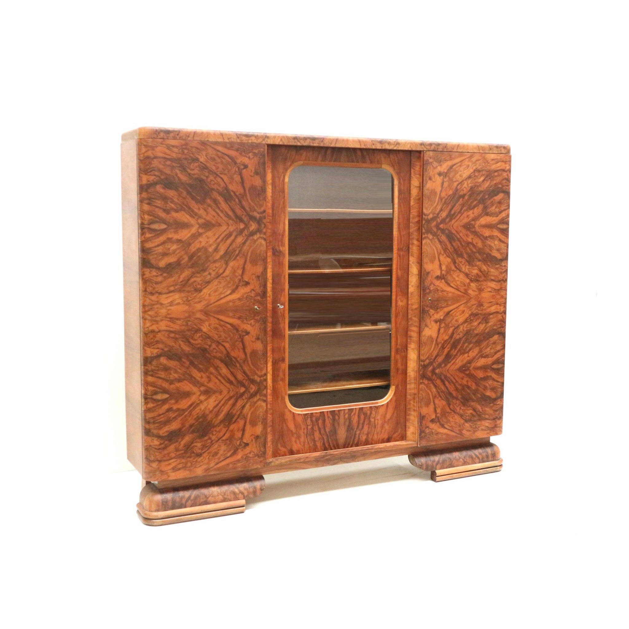 Large vintage burl walnut Art Deco cabinet made in the 1930s