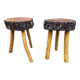 pair of rustic tripod farm stools 1950 brutalist wooden vintage French stool