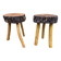 pair of rustic tripod farm stools 1950 brutalist wooden vintage French stool