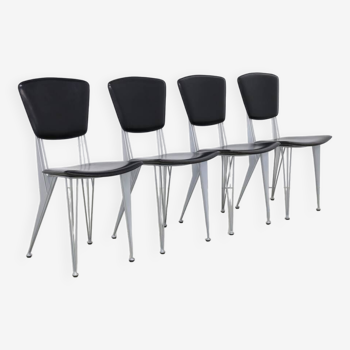 4x Postmodern Dining Chair in Leather by Studio Archirivolto for Fasem, 1980s