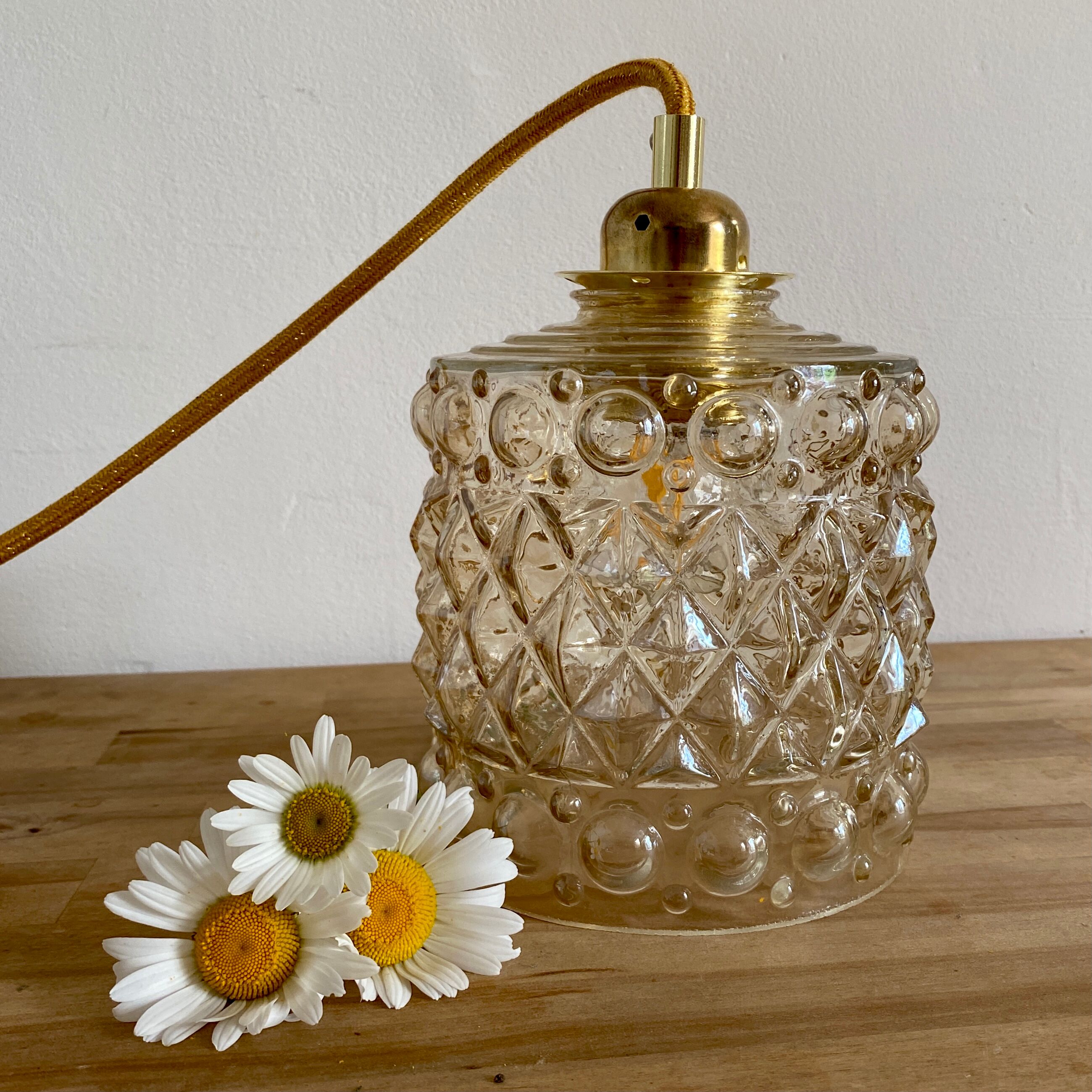 Vintage tulip lamp in amber glass