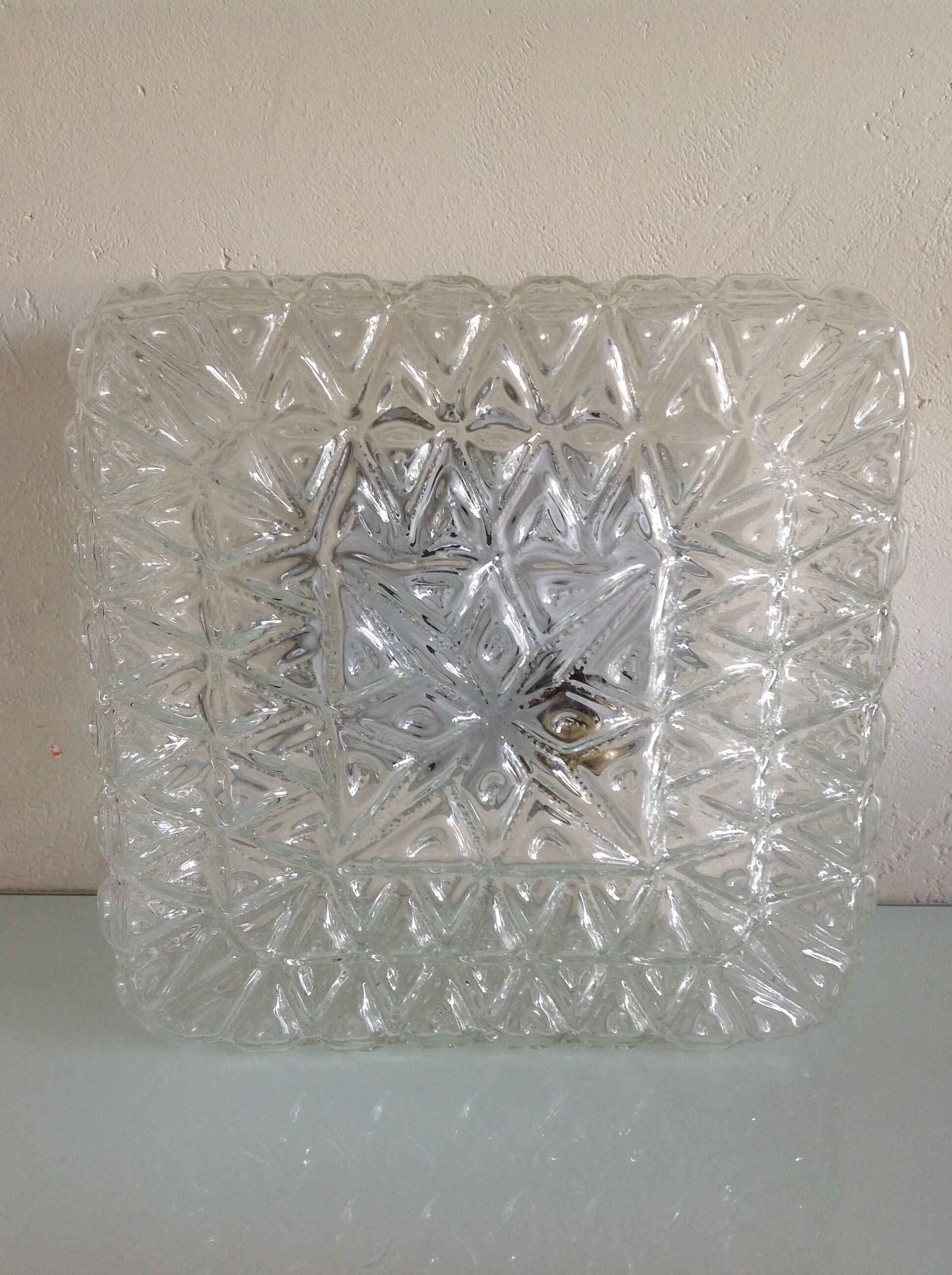 Vintage 60-70s structured glass square ceiling light