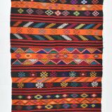 Orange & Black Wide Kilim Runner Rug, 119x371Cm