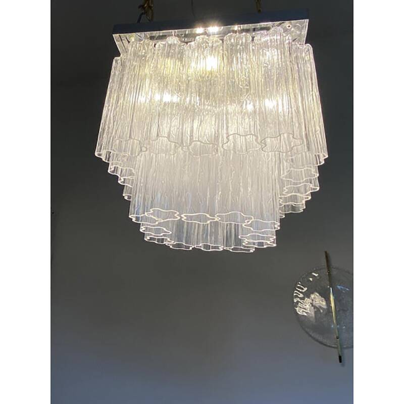 Plafonnier "Tronchi" contemporain transparent en verre de Murano de style Venini carré Spoutnik