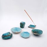 Set of decorative turquoise ceramics "Fond d'Atelier" - N.Lebrun - Belgium 1970s