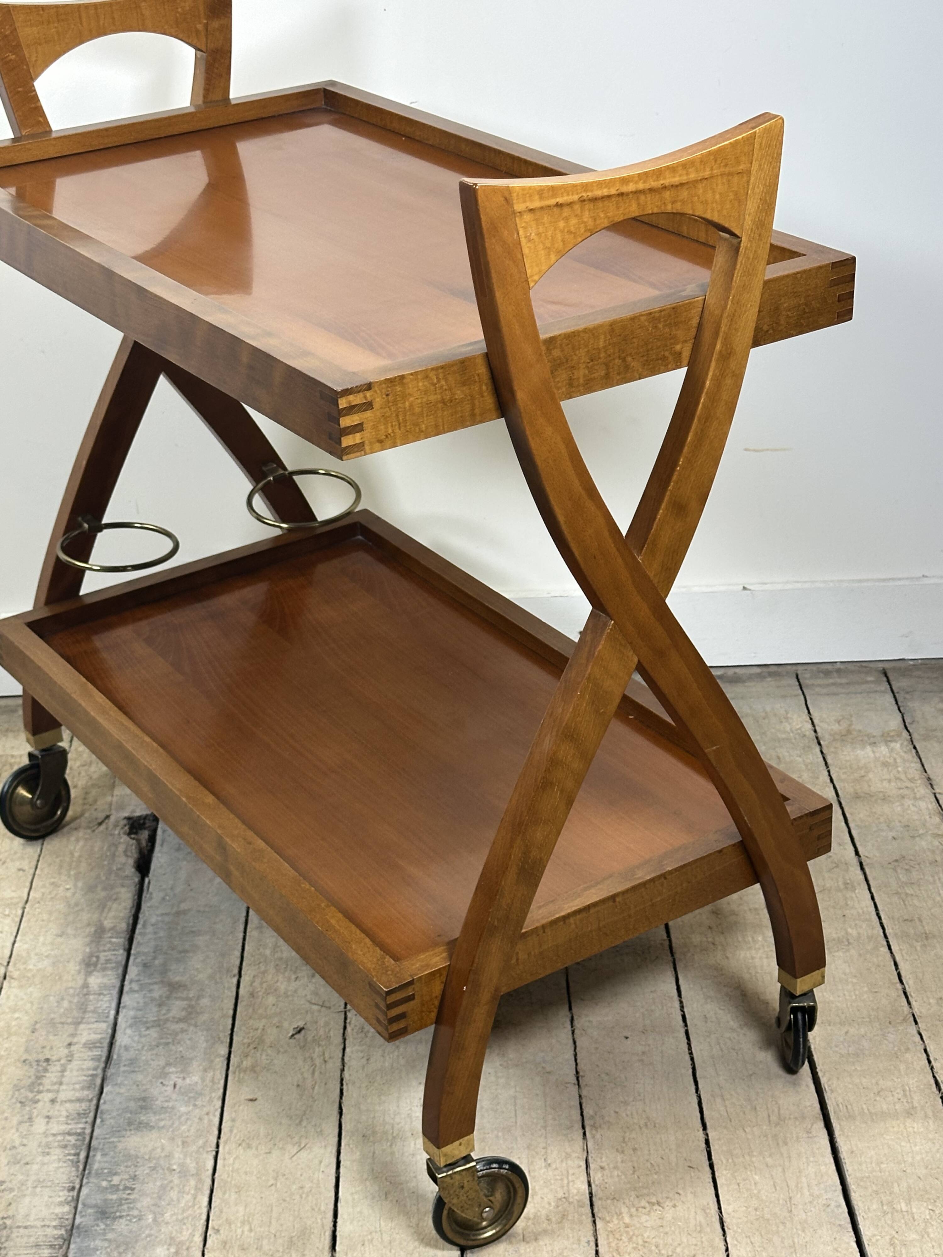 Vintage Cherry Wood Rolling Trolley from the 1970s