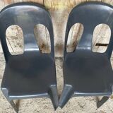 Pair of antique chairs stamp design henri massonnet black plastic 80's