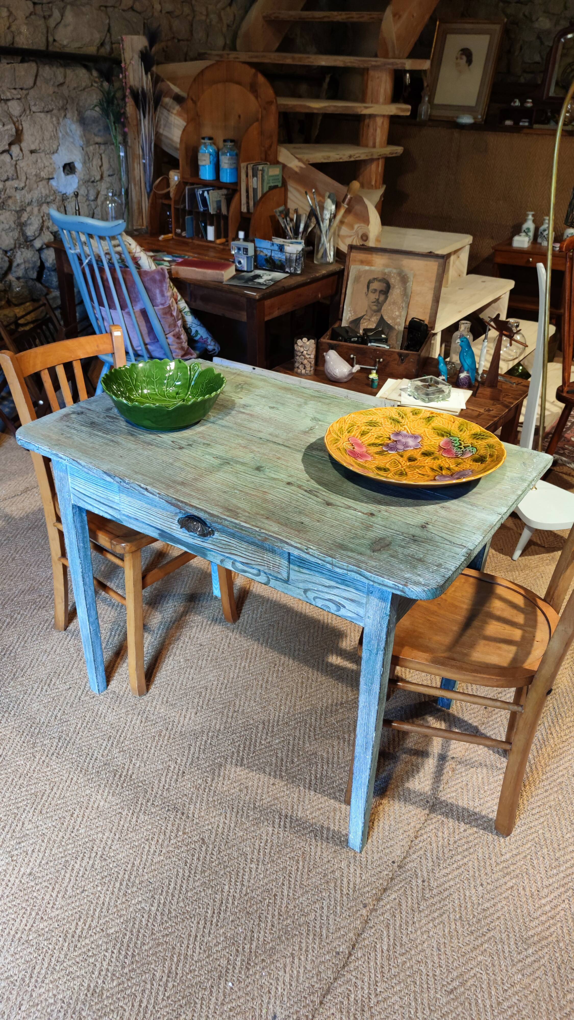 Farmhouse table green patina